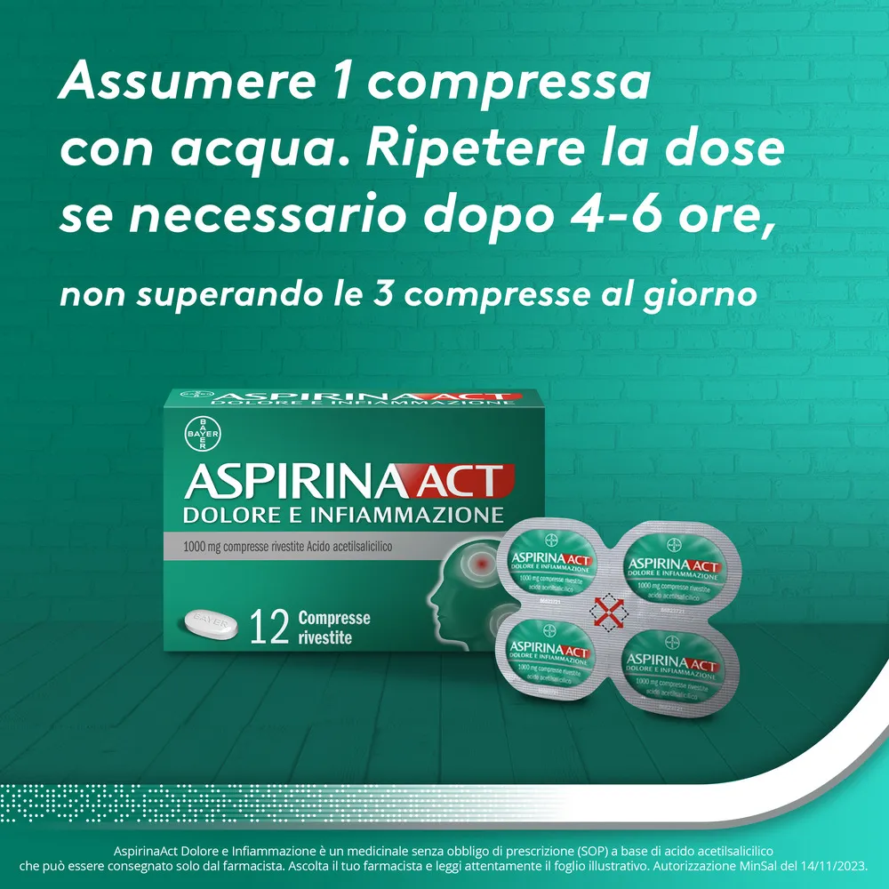 AspirinaAct Dolore e Infiammazione 12 Compresse Antidolorifico