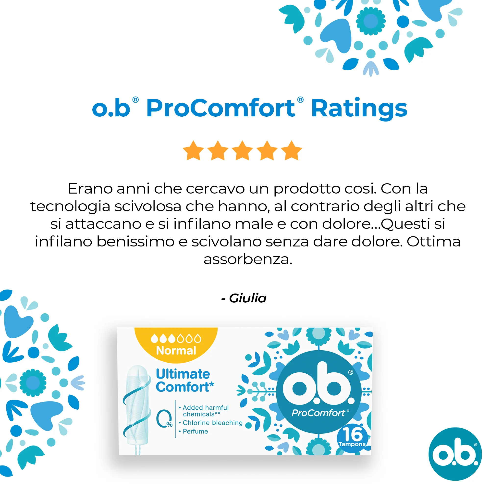 O.B. ProComfort Normal 16 Assorbenti Interni Flusso Leggero e Medio