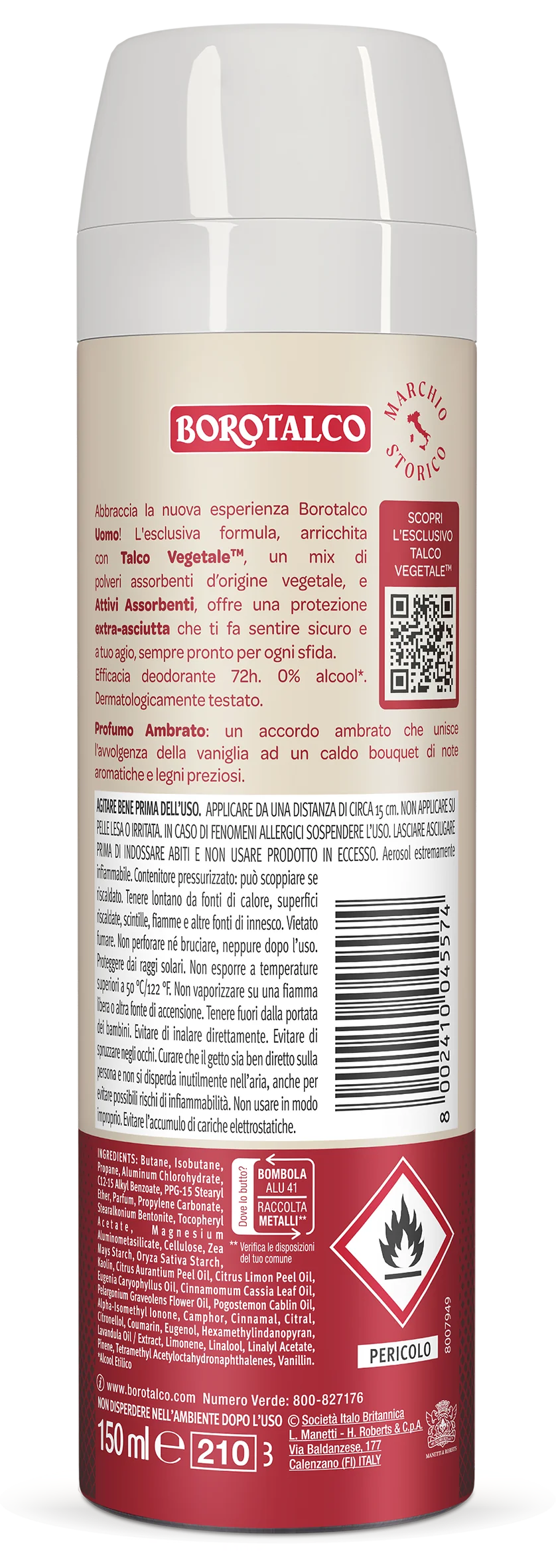 Borotalco Men Deo Spray Asciutto Ambra 150 ml Deodorante 72h