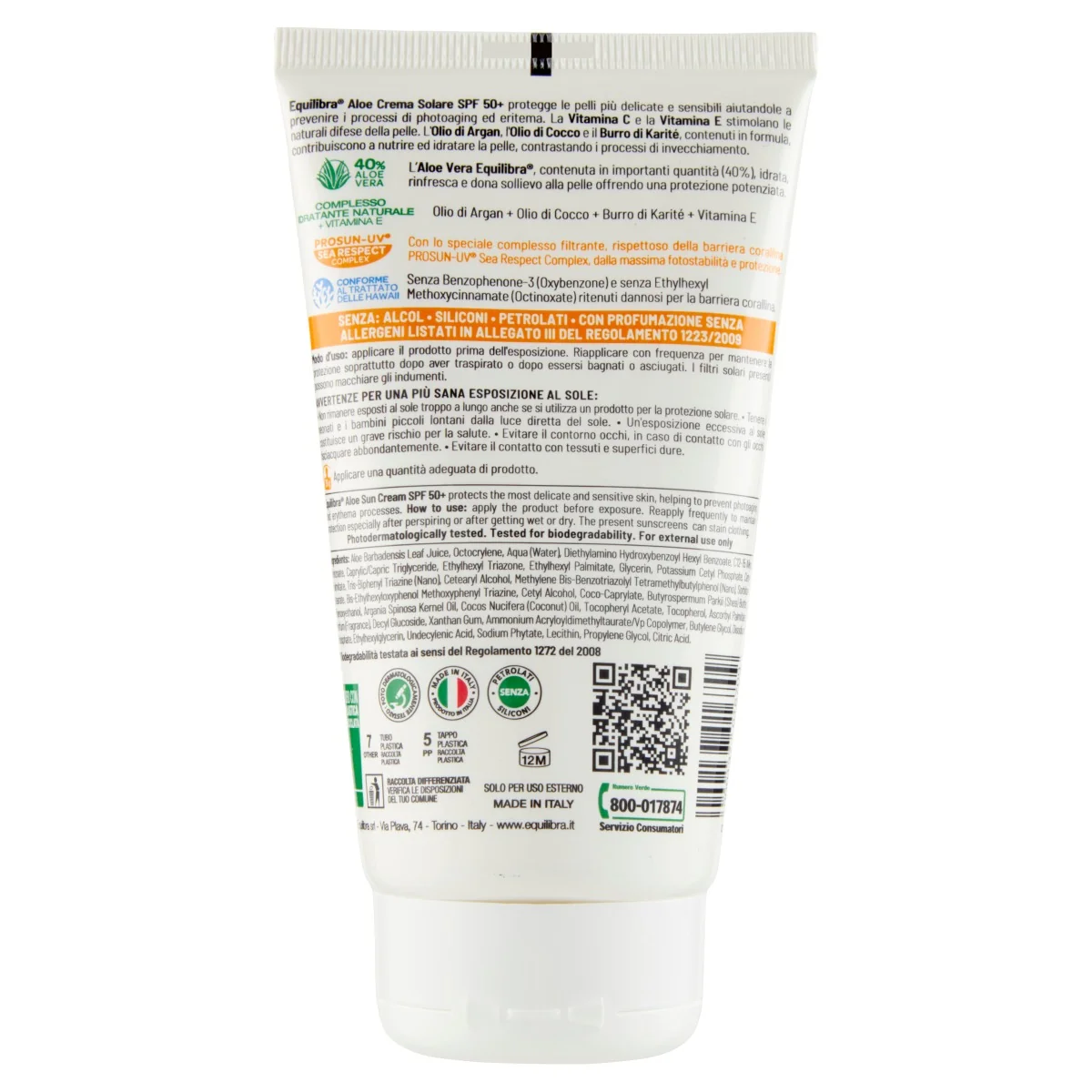 Equilibra Crema Solare Aloe Spf 50 + 150 ml Protezione Solare Alta