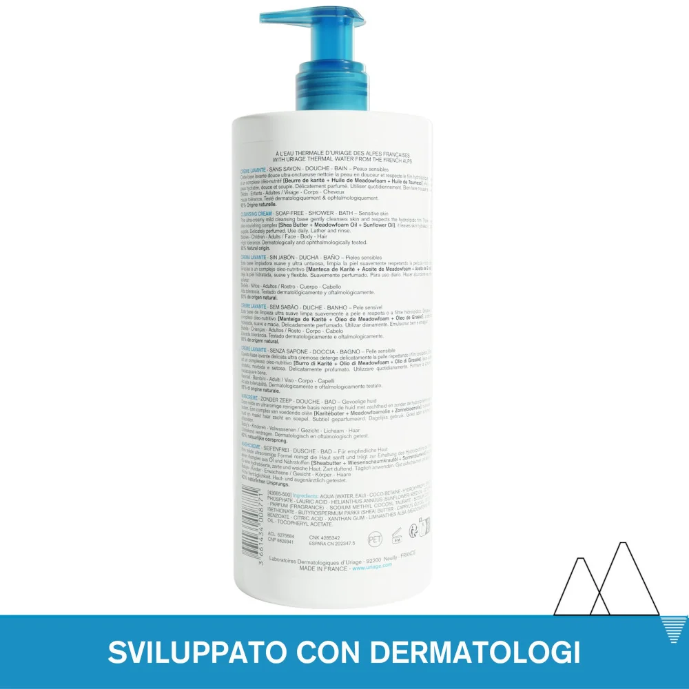 Uriage Eau Thermale Crema Lavante 1 Litro Detergente Senza Sapone Viso Corpo e Capelli