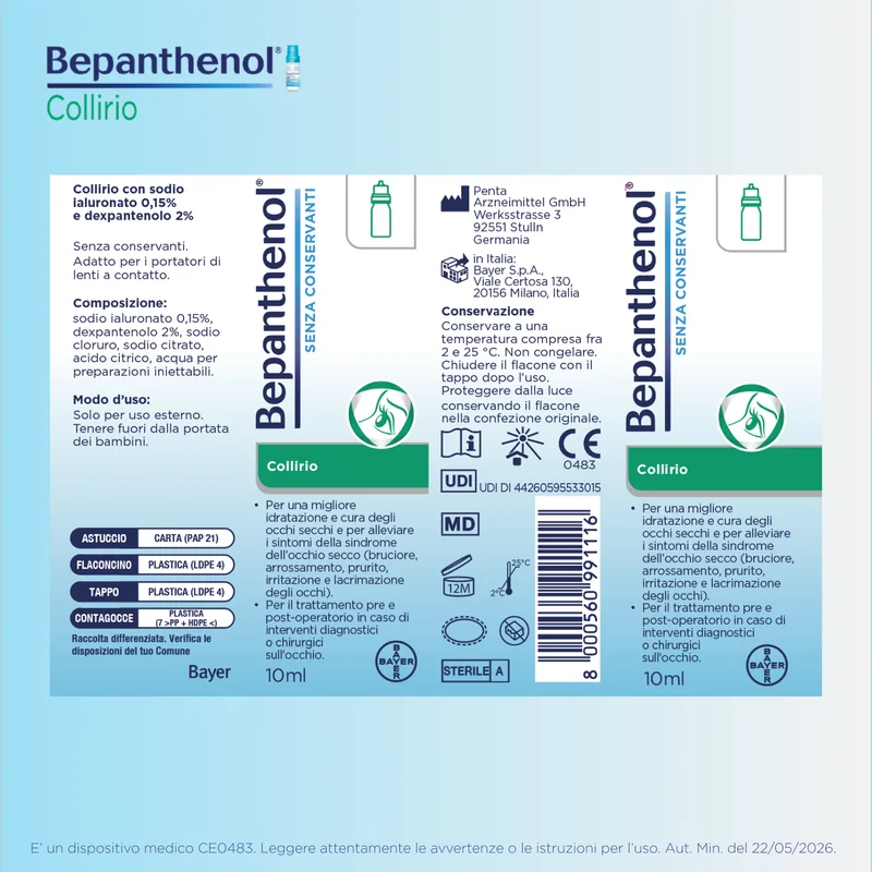 Bepanthenol Collirio Flacone 10 ml Idratante occhi secchi