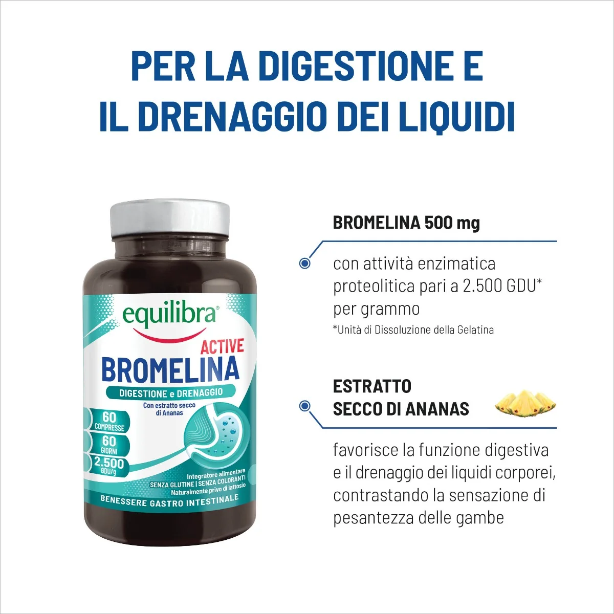 Equilibra Bromelina Active 60 Compresse Per il Benessere Gastrointestinale