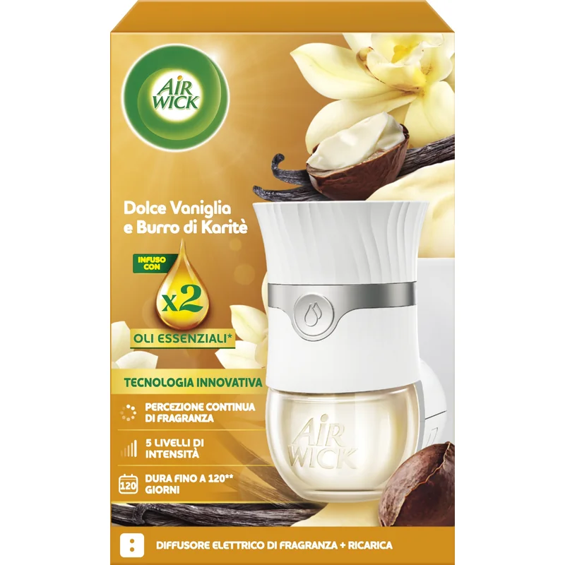 Airwick Diffusore Elettrico Completo Frangranza Dolce Vaniglia E Burro Di Karite' Con Ricarica Inclusa