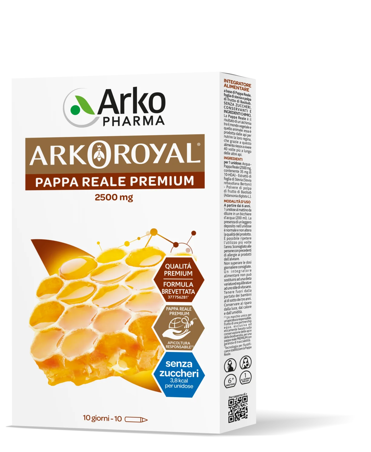 Arkopharma Arkoroyal Pappa Reale Premium 2500 mg 10 Flaconcini Senza Zucchero