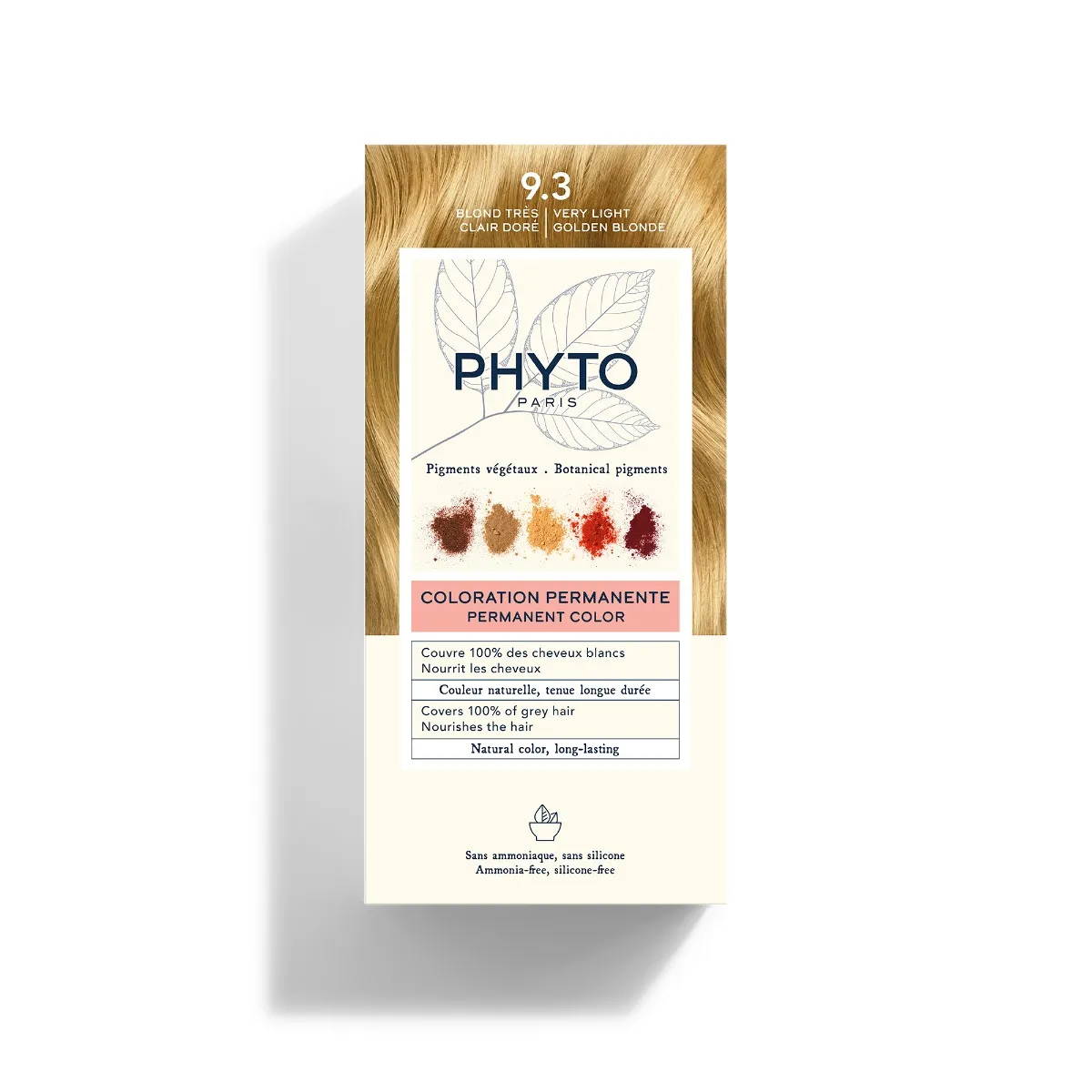 Phyto Phytocolor 9.3 Biondo Chiarissimo Dorato Colorazione Permanente senza Ammoniaca 100% Copertura Capelli Bianchi