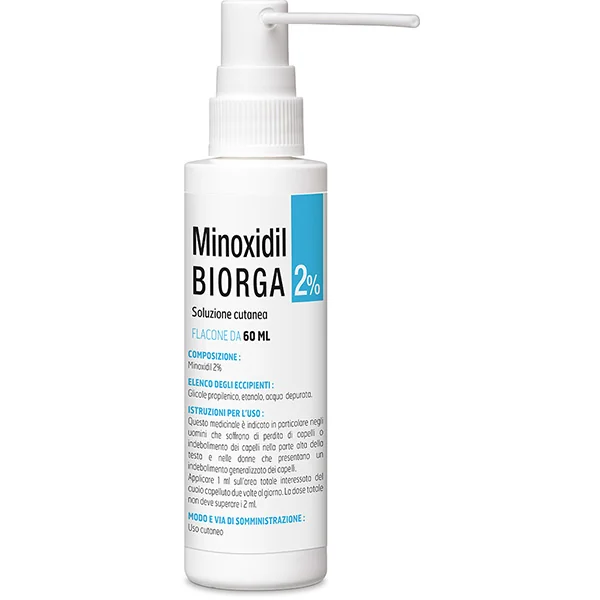 Minoxidil Biorga 2% Soluzione Cutanea Trattamento Anticaduta 60Ml