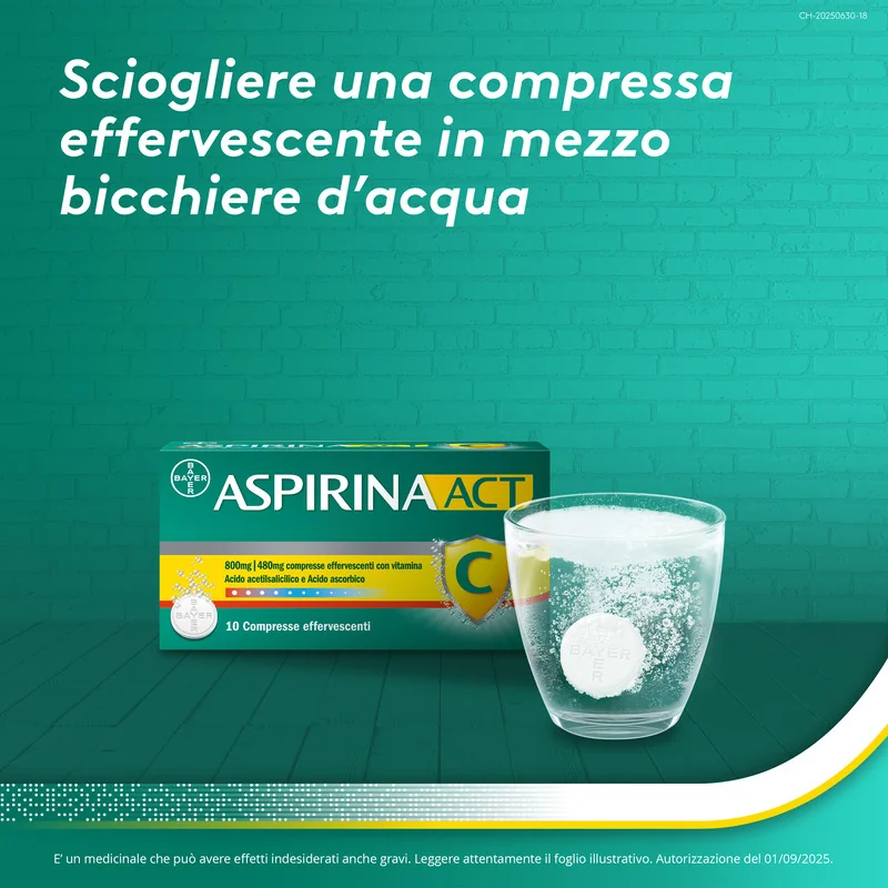 Aspirina Act C Febbre e Sintomi Influenzali 10 Compresse Effervescenti Con vitamina C
