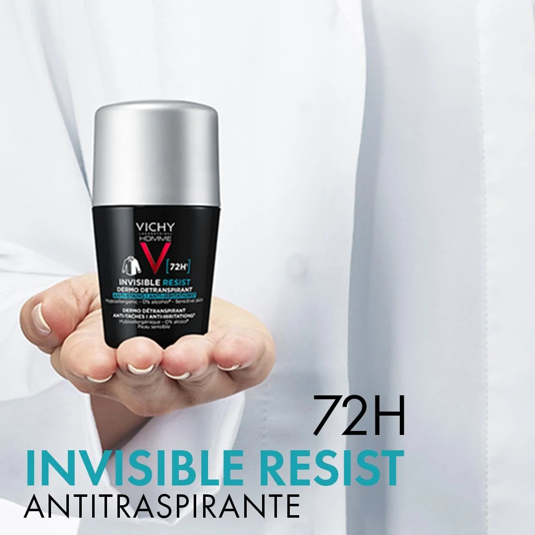 Vichy Homme Deodorante Roll-On Invisibile 72H, 50 Ml Freschezza Duratura