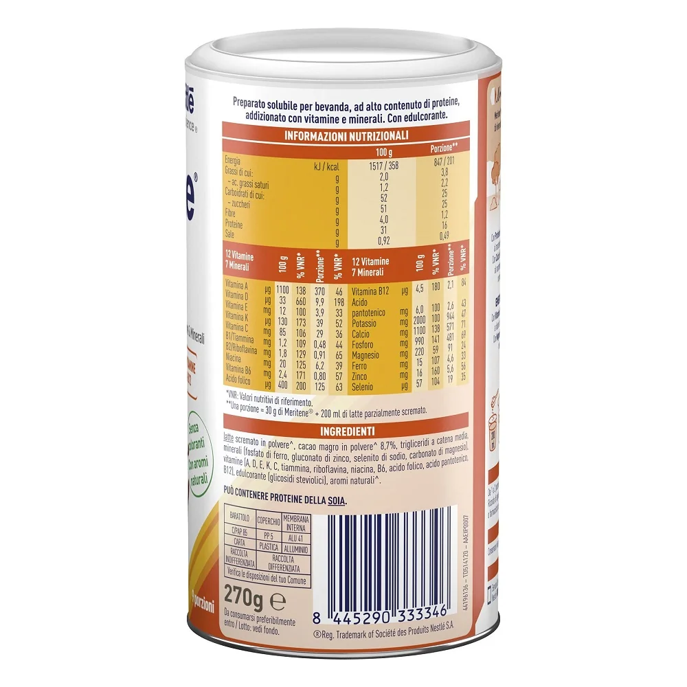 Meritene Forza e Vitalità Polvere Cioccolato 270 g Integratore Proteine Vitamine e Minerali Contro Disfagia e Malnutrizione