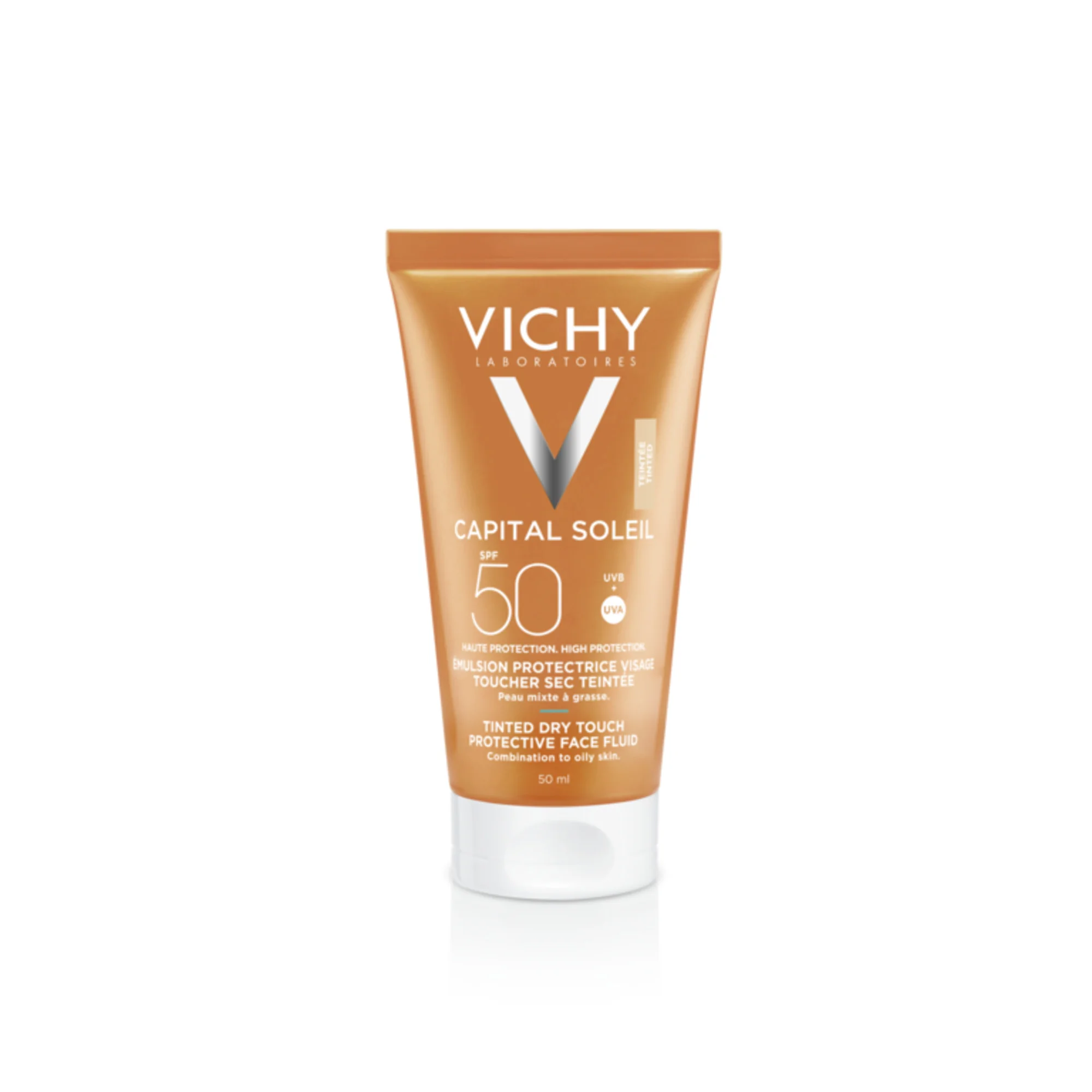 Vichy Capital Soleil BB Emulsione Colorata Effetto Asciutto Mat SPF 50 Protezione Viso 50 ml Per Tutti i Tipi di Pelle