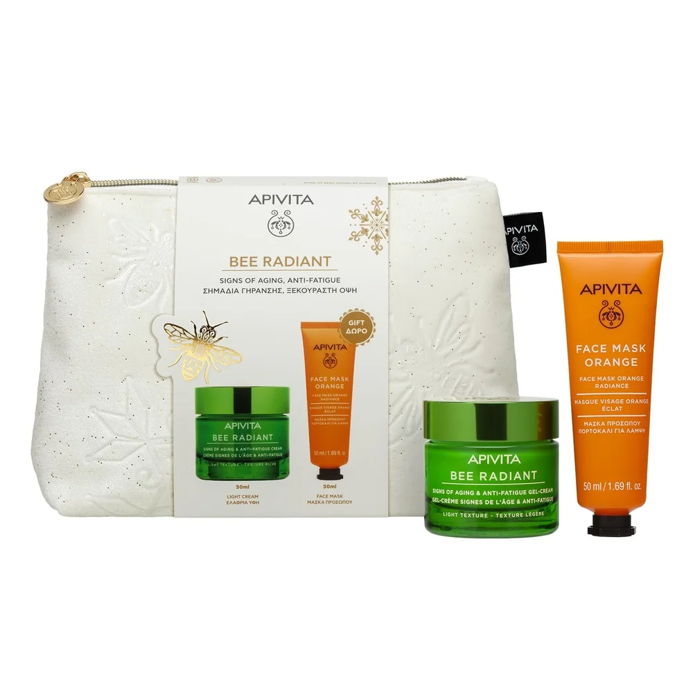 Apivita Bee Radiant Cofanetto 2025 Crema Gel Segni dell'Età e Anti-fatica - Texture Leggera + Maschera Illuminante