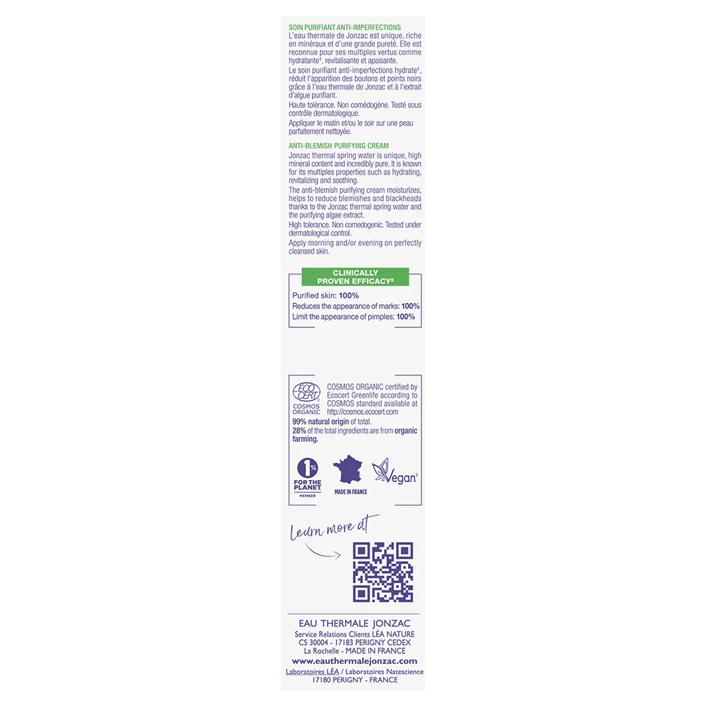 Jonzac Crema Anti Imperfezioni Pure 50 Ml Contro Brufoli e Punti Neri