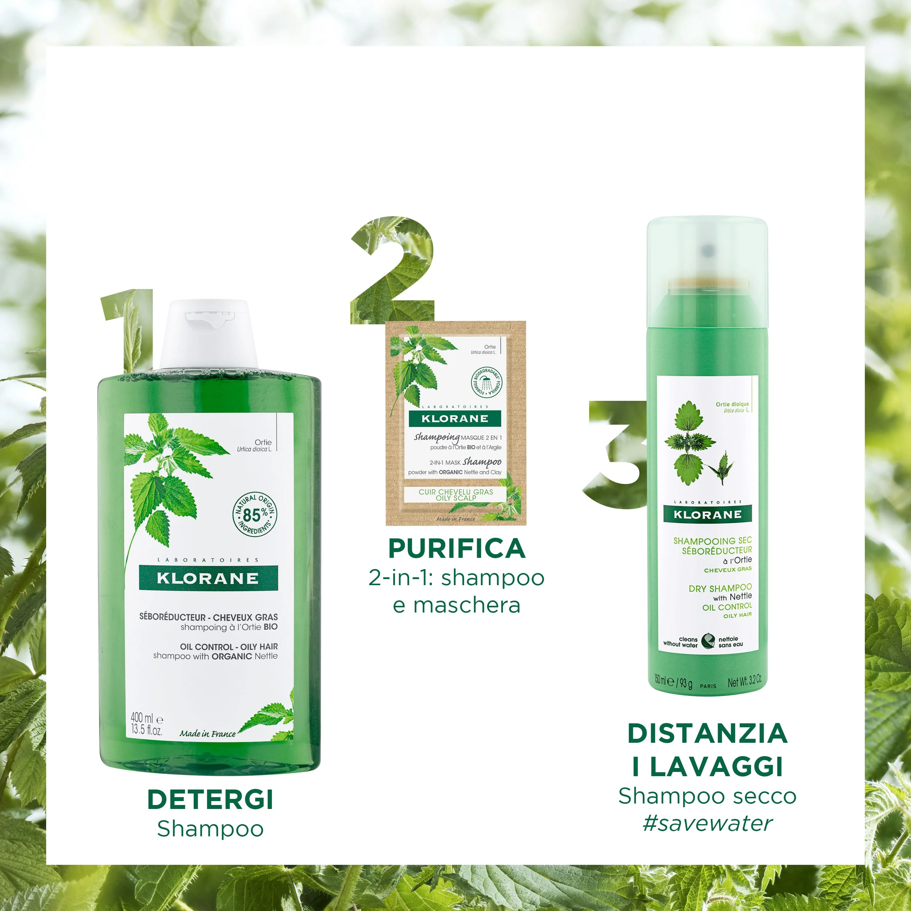 Klorane Shampoo Seboriduttore all'Ortica Purificante ed Equilibrante 400 ml Capelli Grassi