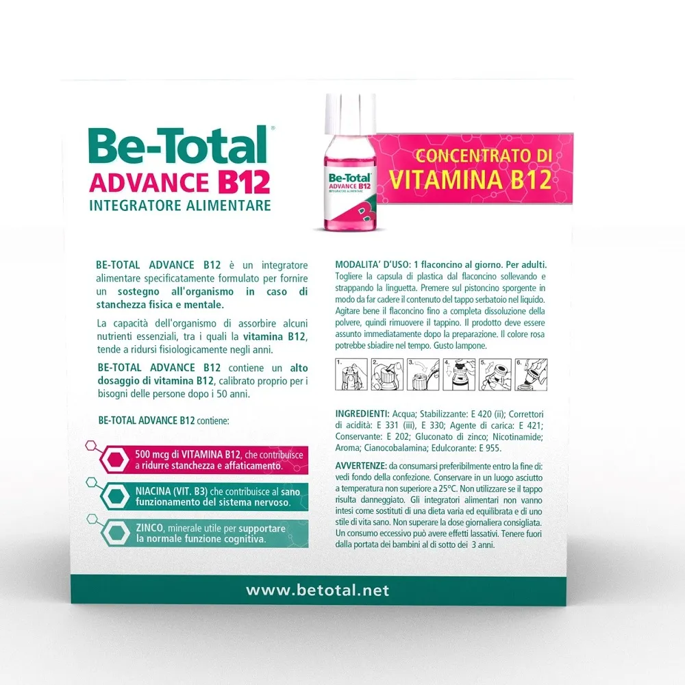 Be-Total Advance B12 30 Flaconcini Integratore Alimentare Vitamina B12 Vitamina B Zinco