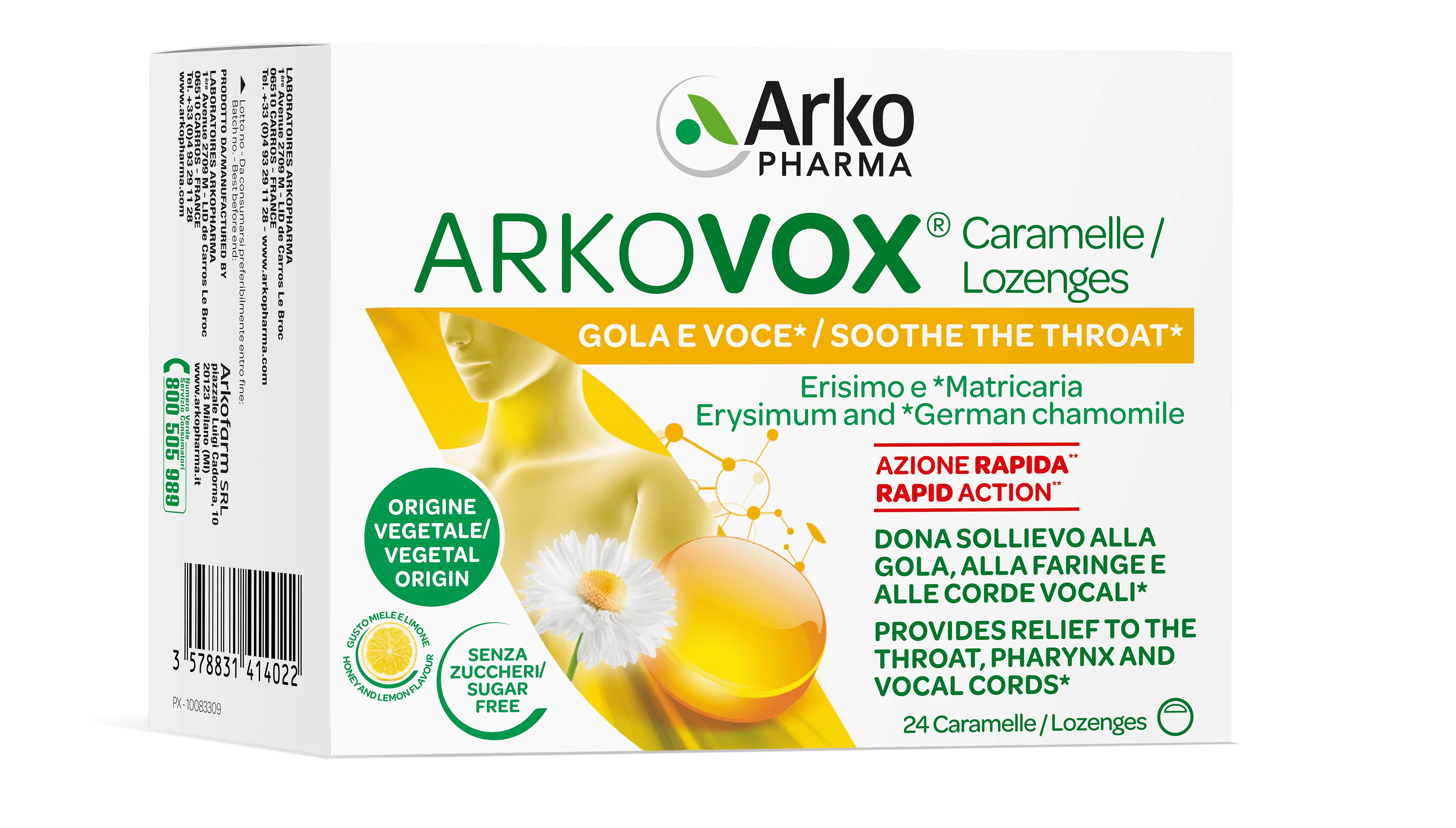Arkopharma Arkovox Miele Limone 24 Caramelle Sollievo Voce e Gola