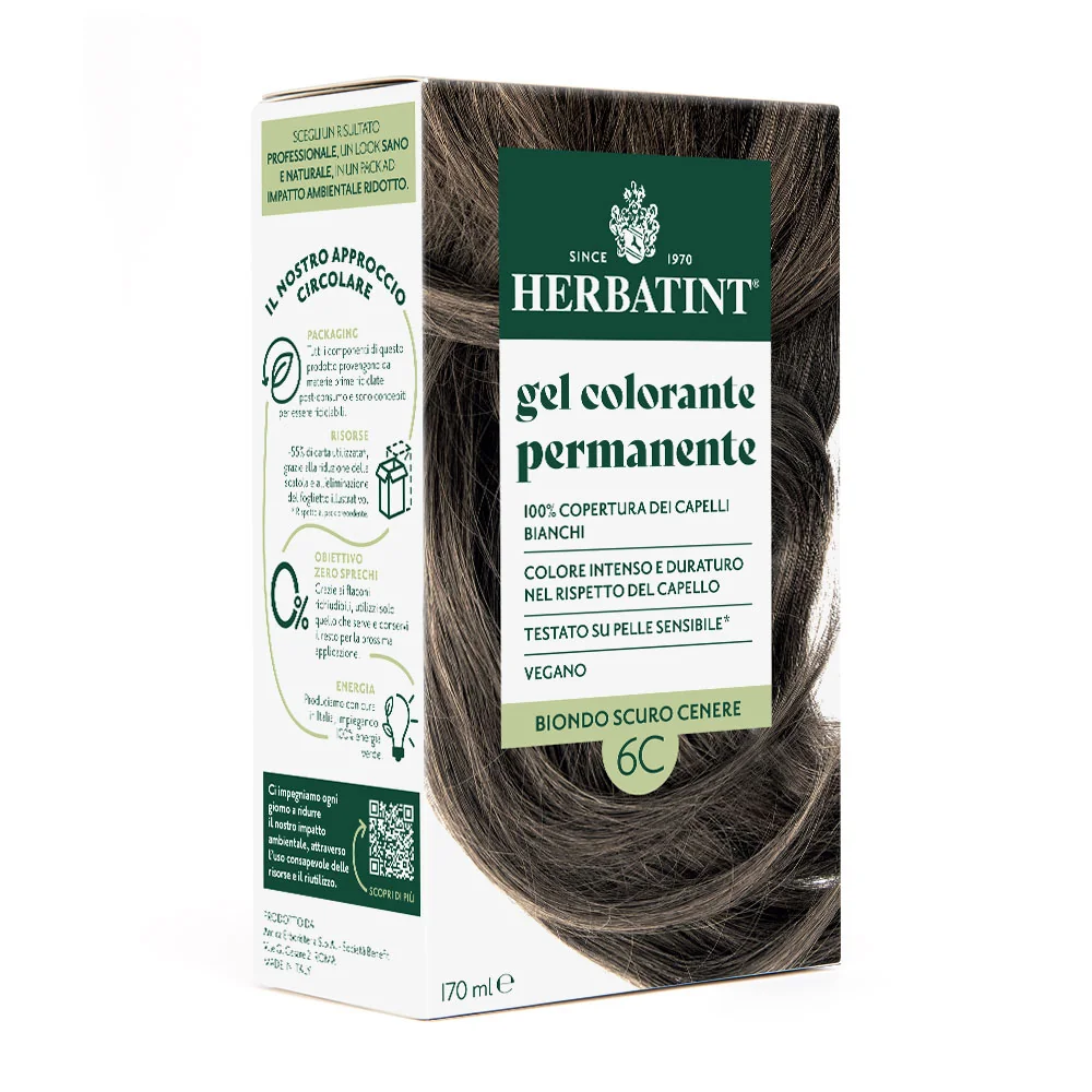 Herbatint Gel Colorante Permanente 6C Biondo Scuro Cenere 170 Ml Colore Intenso e Duraturo