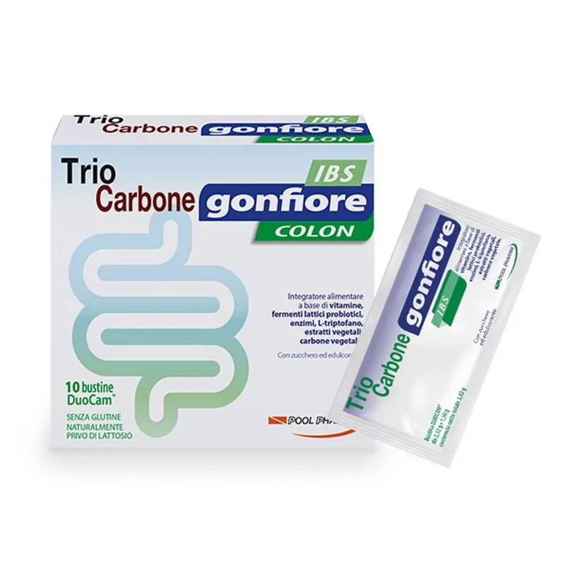 Trio Carbone Gonfiore Colon IBS 10 Bustine Integratore di Fermenti Lattici
