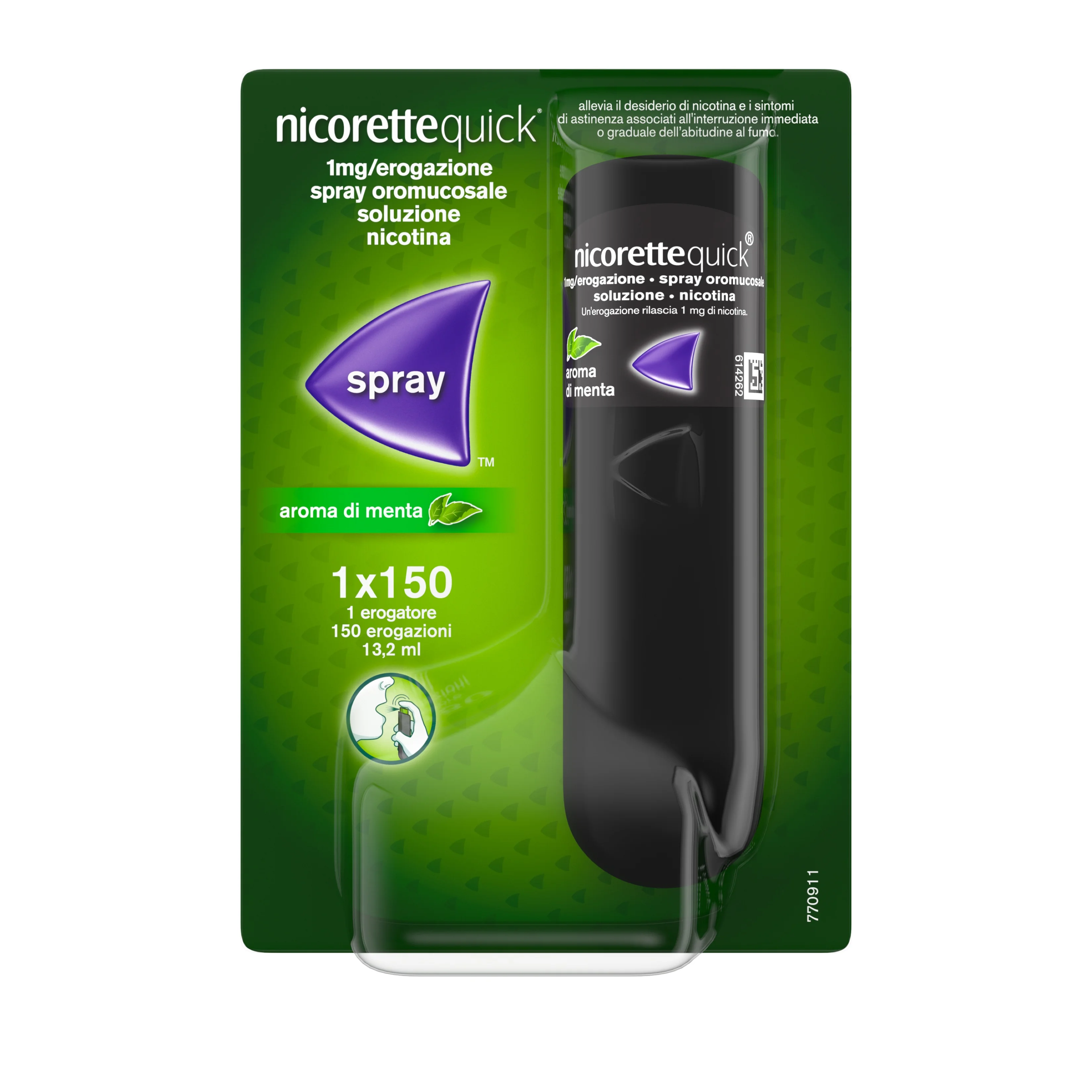 Nicorettequick Spray Per Smettere di Fumare Aroma Menta 150 Dosi Per Alleviare Astinenza da Nicotina