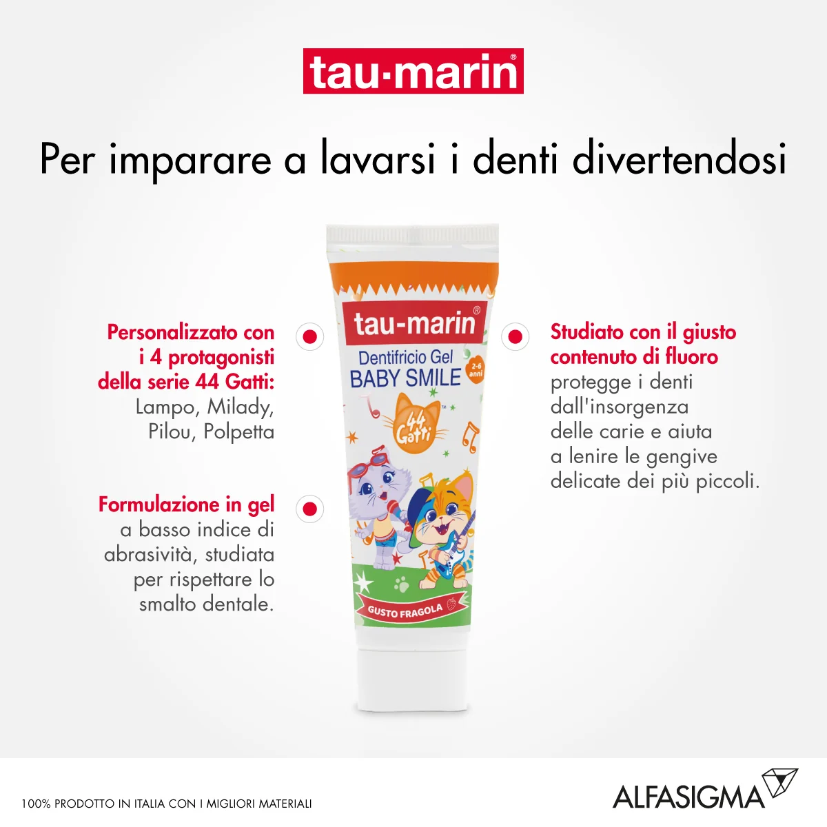 Tau-Marin Baby Smile Dentifricio Gel 2-6 Anni 50 ml Edizione Limitata 44 Gatti