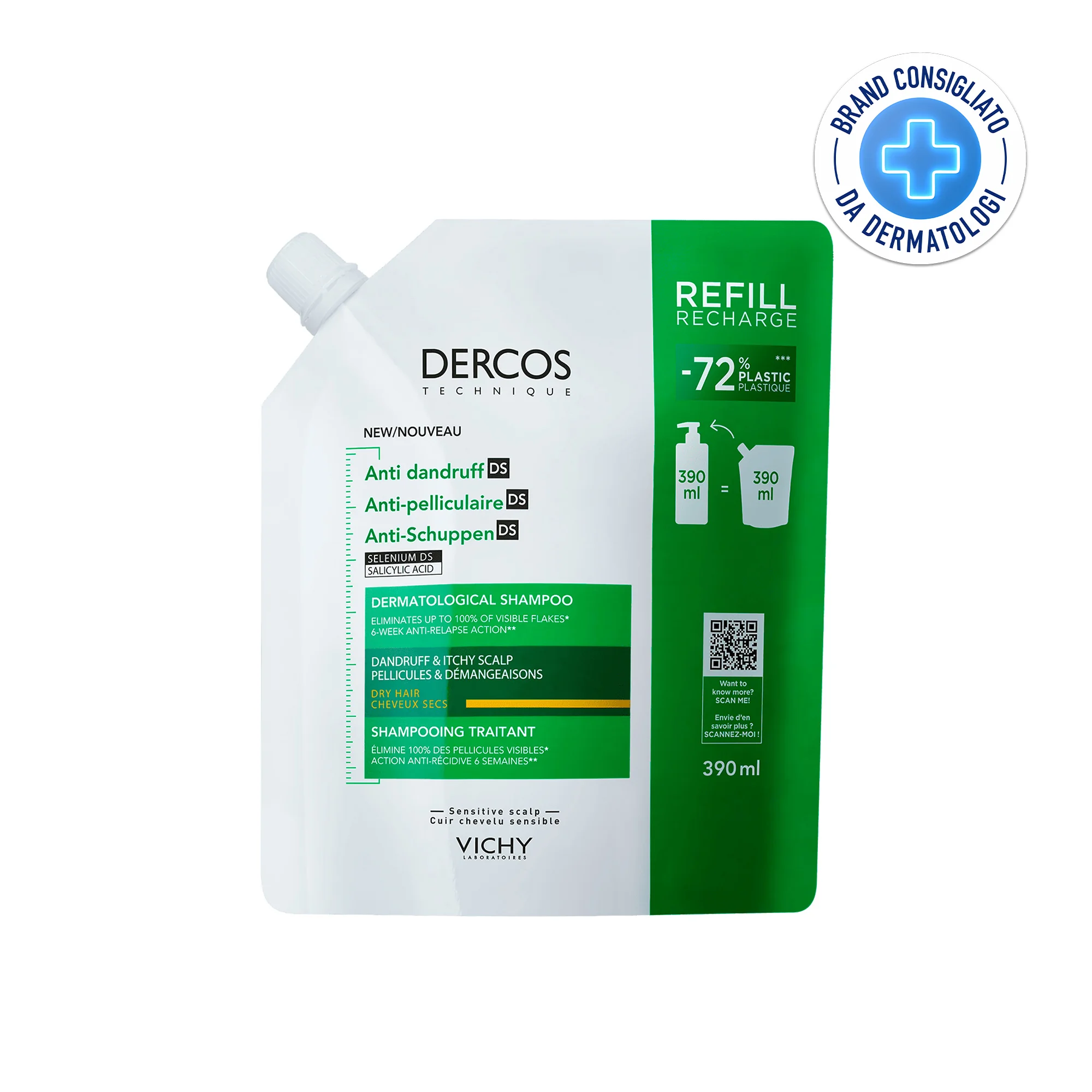 Vichy Dercos Technique Shampoo Anti Forfora Ds Secchi Refill 390 Ml Shampoo Anti-Forfora