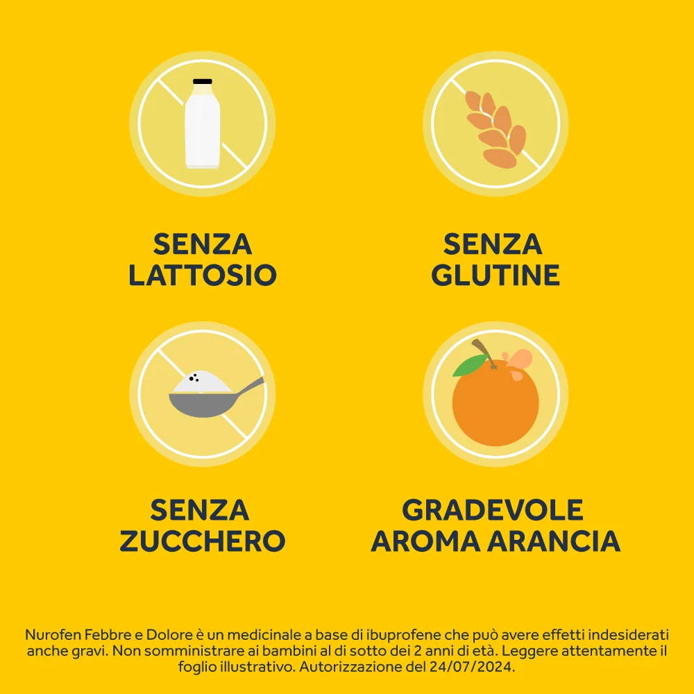 Nurofen Febbre e Dolore Bambini 200 mg/5 ml Ibuprofene Sospensione Orale Arancia 100 ml Febbre