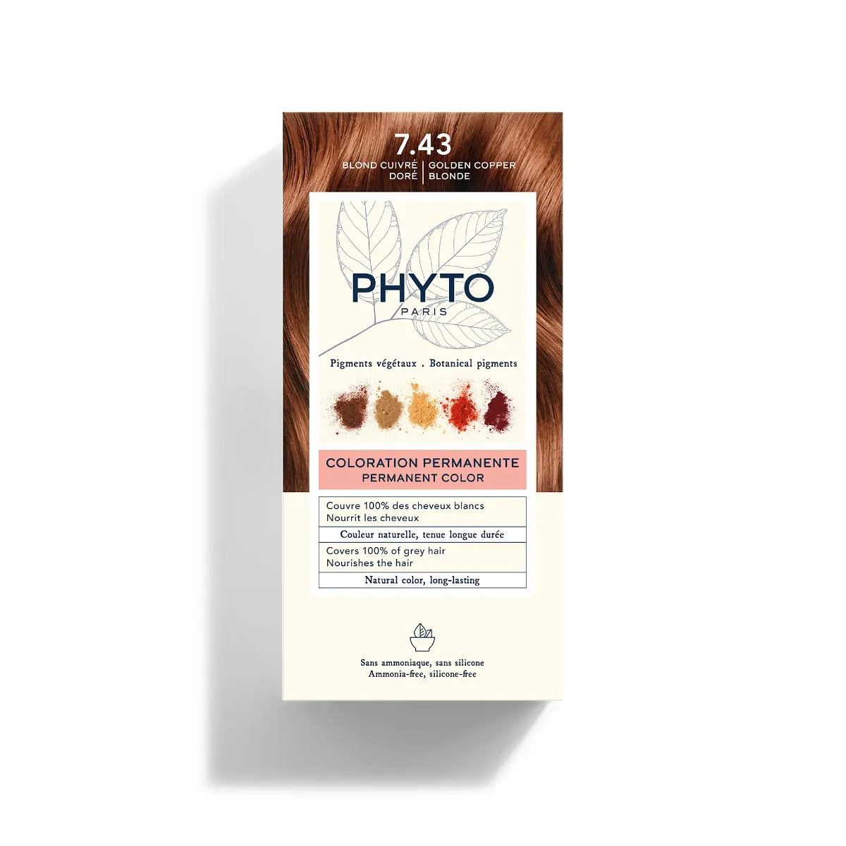 Phyto Phytocolor 7.43 Biondo Ramato Dorato Colorazione Permanente Senza Ammoniaca 100% Copertura Capelli Bianchi