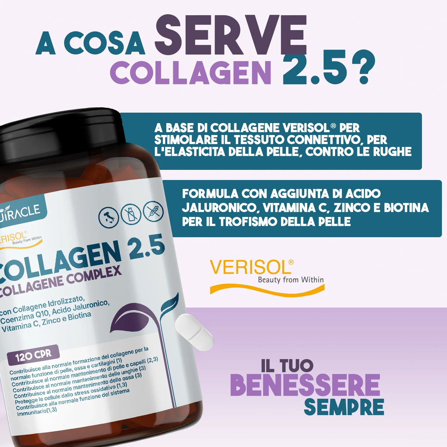 Nutracle Collagen 2,5 120 Compresse per Pelle, Capelli e Unghie