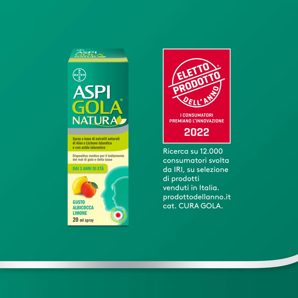 Aspi Gola Natura Spray Albicocca-Limone 20ml Mal di Gola e Tosse