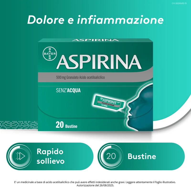 Aspirina in Granuli Antidolorifico 20 Bustine Mal di Testa