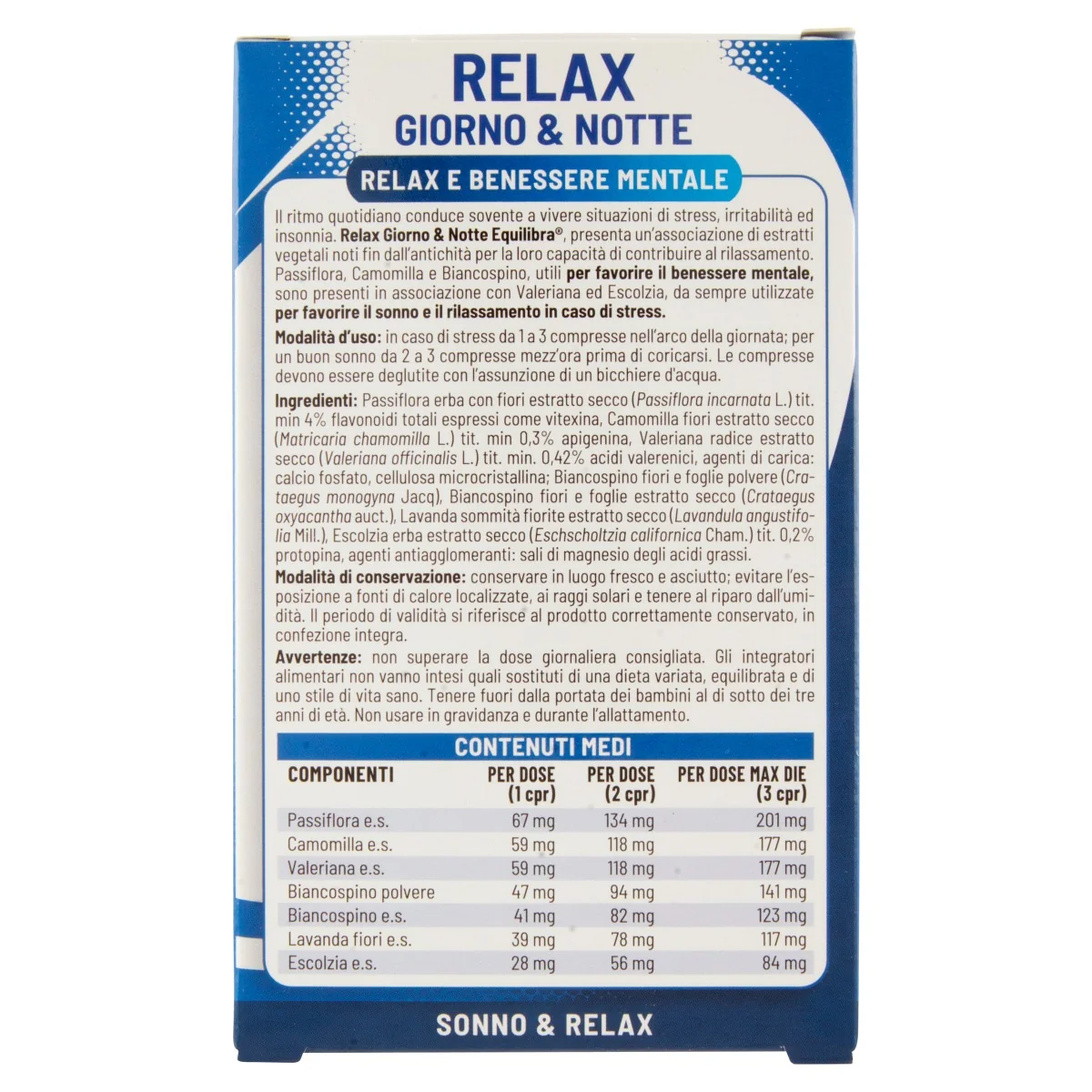 Equilibra Relax Giorno & Notte 50 Compresse Rilassamento Mentale