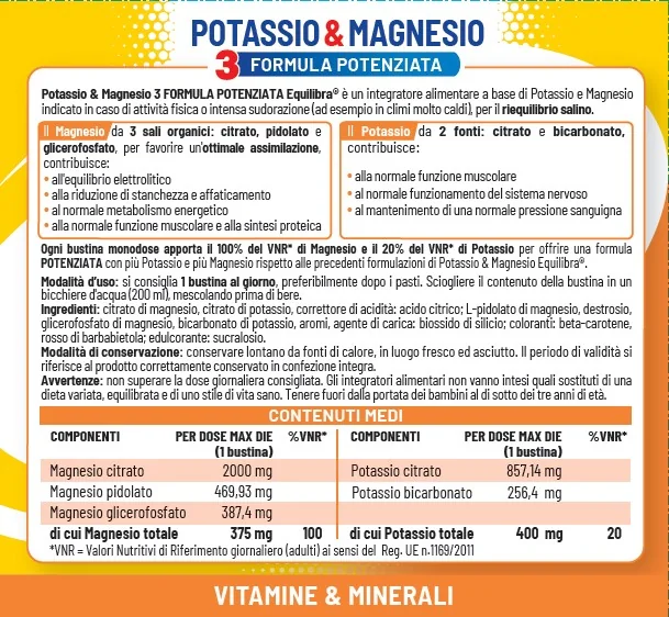 Potassio & Magnesio 3 14 Bustine Integratore di Sali Minerali
