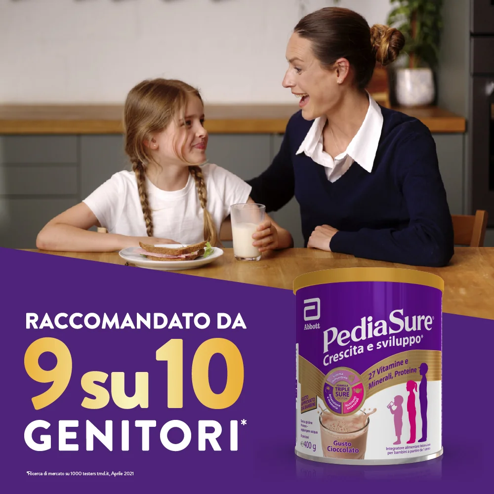 Pediasure Crescita E Sviluppo Integratore Multivitaminico Per Bambini Formato 400g Gusto Cioccolato Integratore per la Crescita