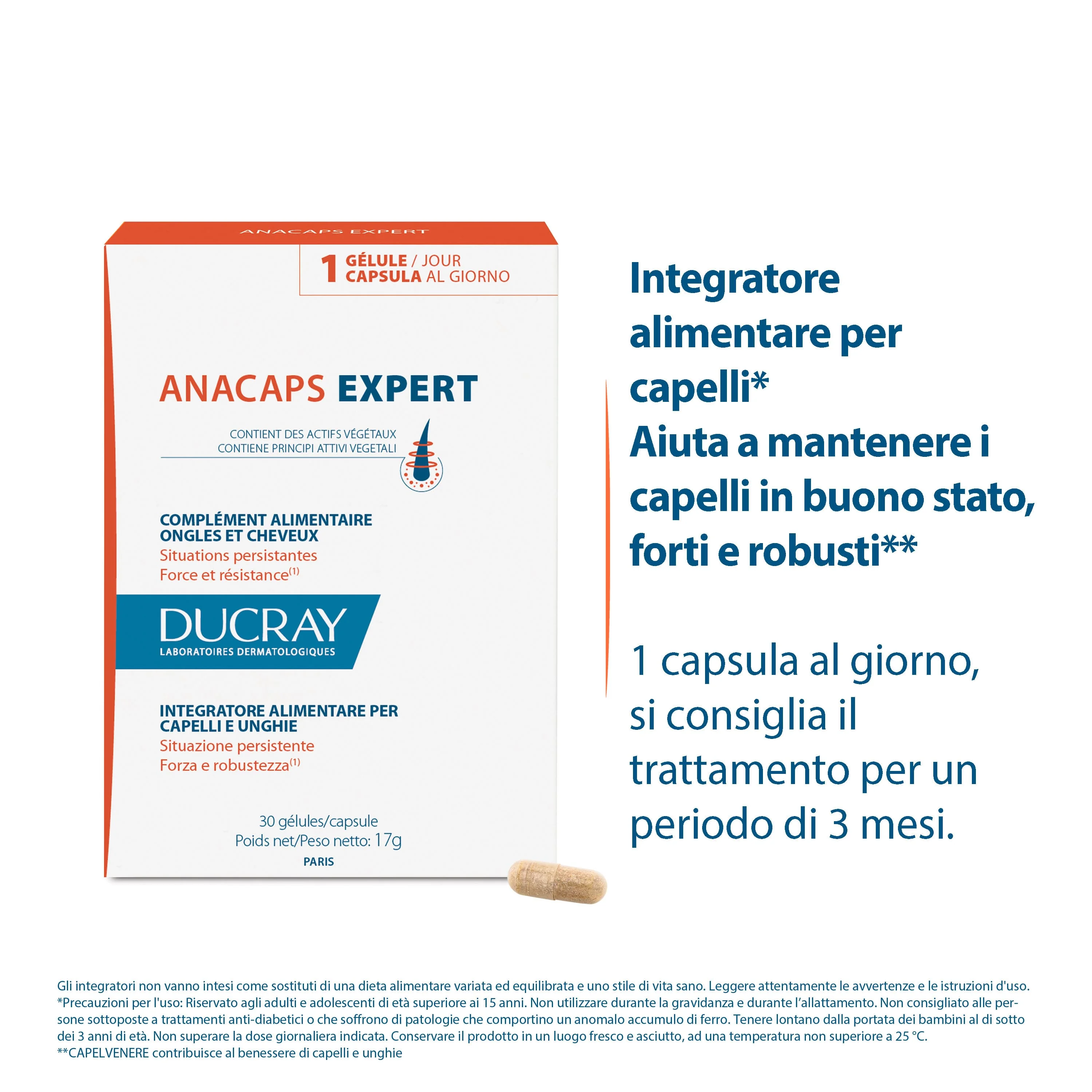 Ducray Anacaps Expert Integratore Alimentare per Capelli 30 Capsule Situazione Persistente
