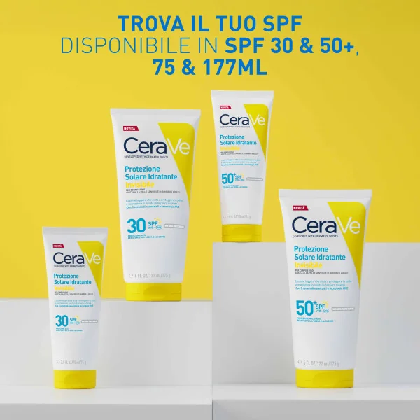 CeraVe Protezione Solare Spf50+ 75 ml Solare Idratante Invisibile per Viso e Corpo
