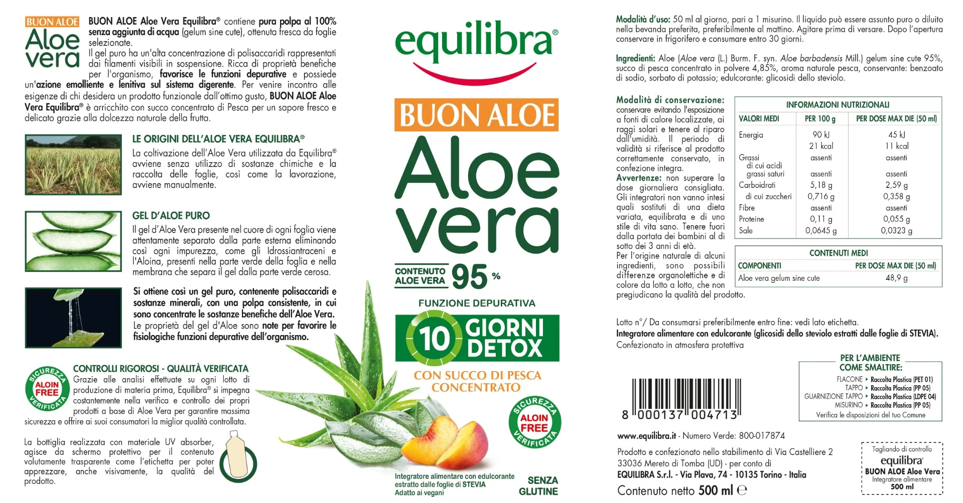 Equilibra Buon Aloe Vera 95% 500 Ml Azione Depurativa