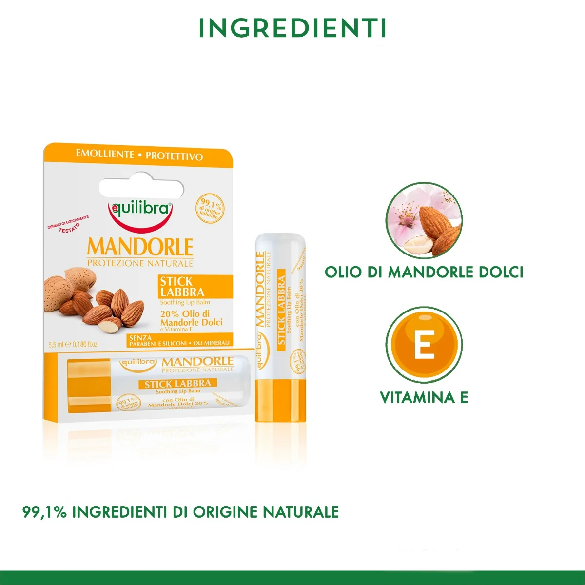 Equilibra Stick Labbra Mandorle 5,5 Ml Contro le Labbra Secche