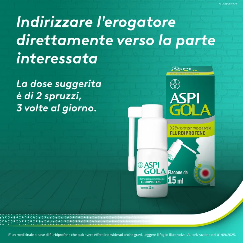 Aspi Gola Spray 0,25% Spray Gola Antinfiammatorio Antidolorifico 15ml Mal di Gola