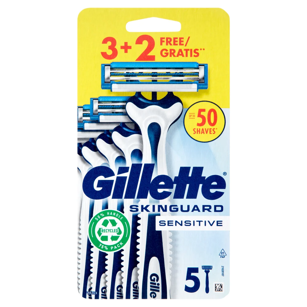 Gillette Skinguard Sens 3 Cartucce + 2 Cartucce Omaggio Cartucce di Ricambio per Pelle Sensibile