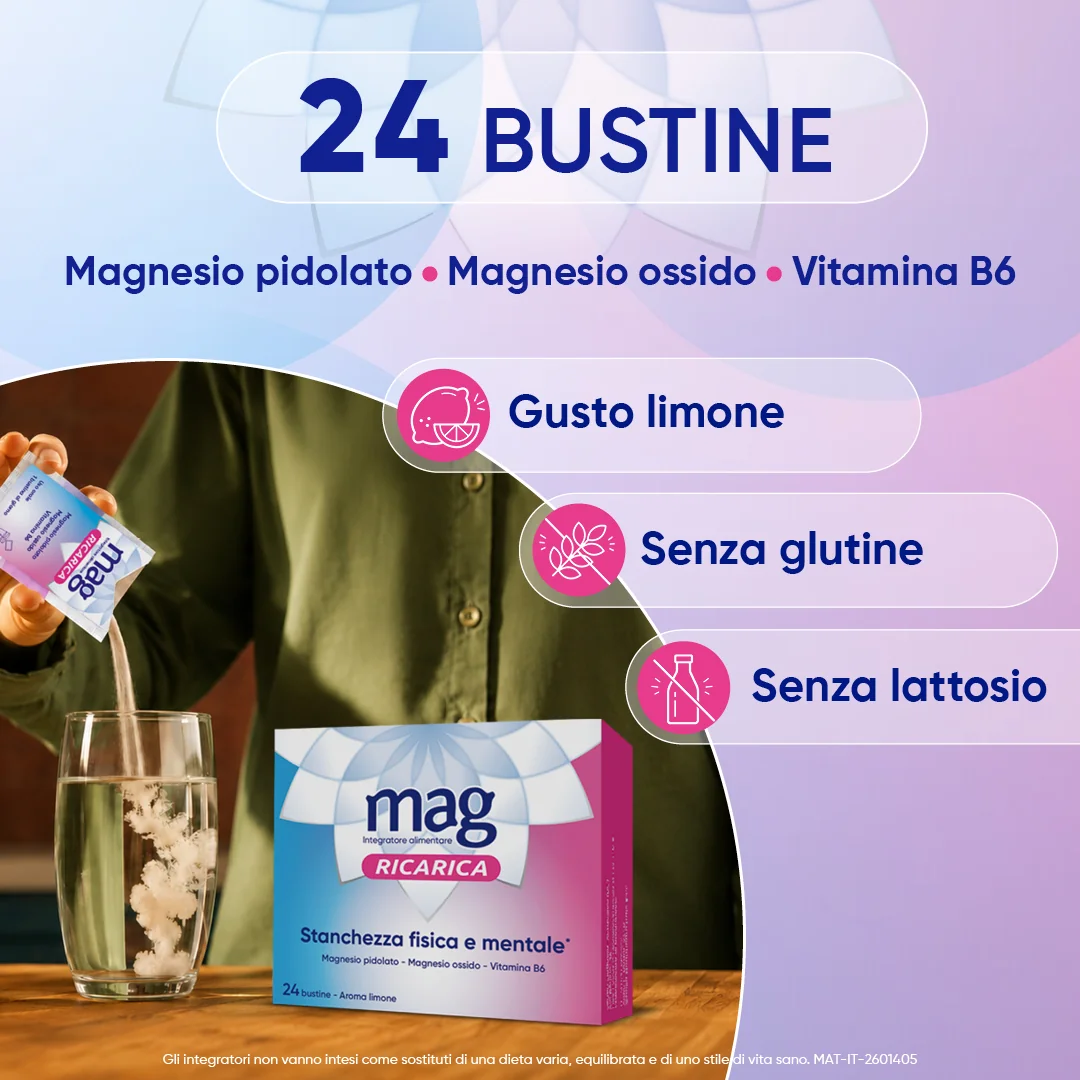 Mag Ricarica 24 Ore 24 Bustine da 4g Integratore per la stanchezza fisica e mentale