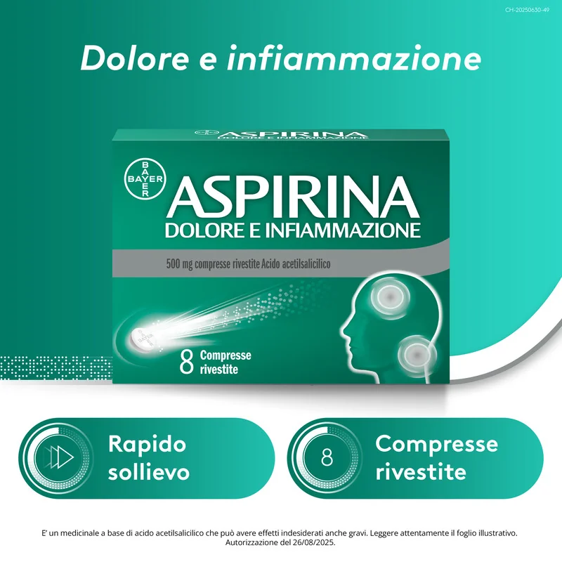 Aspirina Dolore e Infiammazione 8 Compresse Antidolorifico