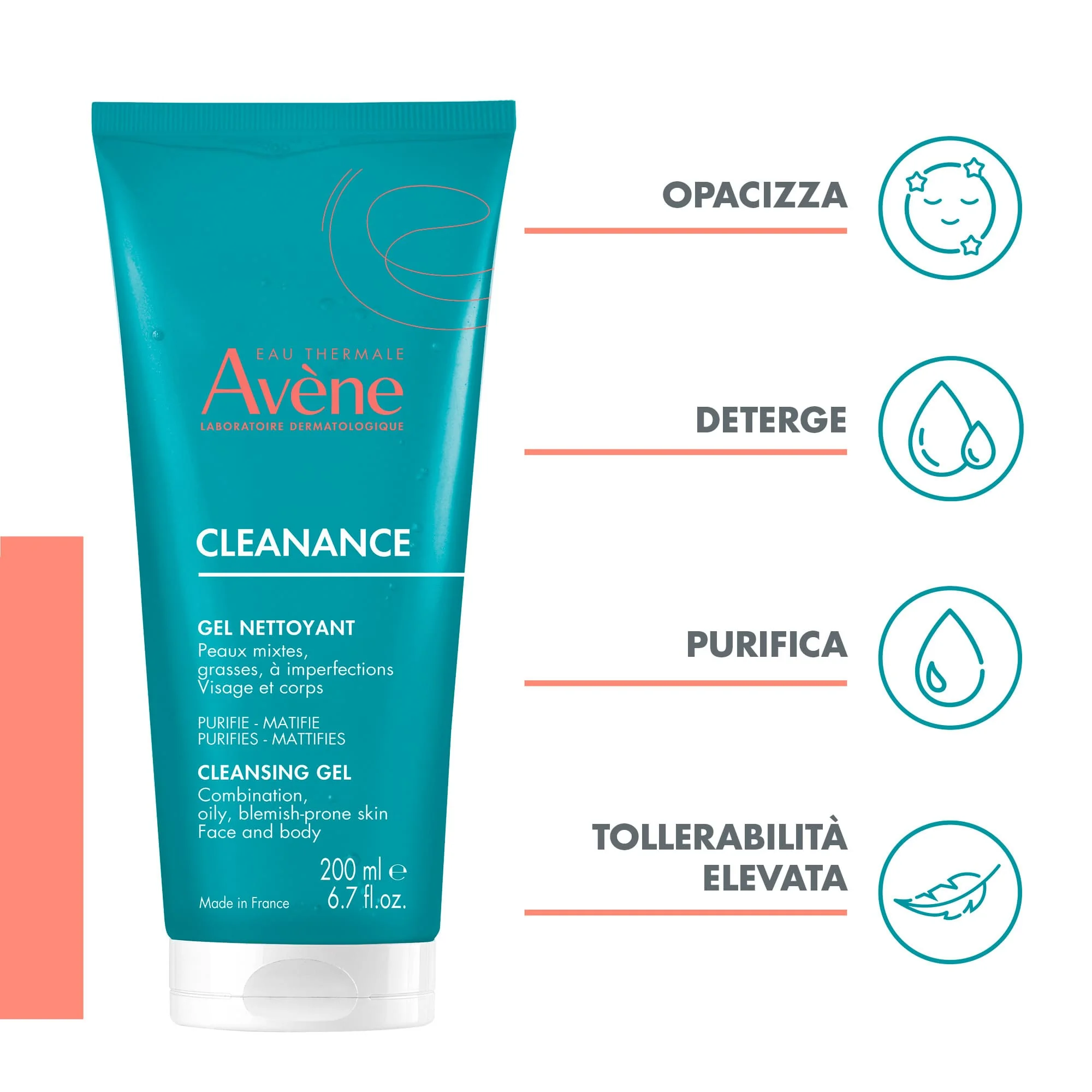 Avene Cleanance Gel Detergente Pelle Sensibile e con Tendenza Acneica 200 ml Pelle Sensibile