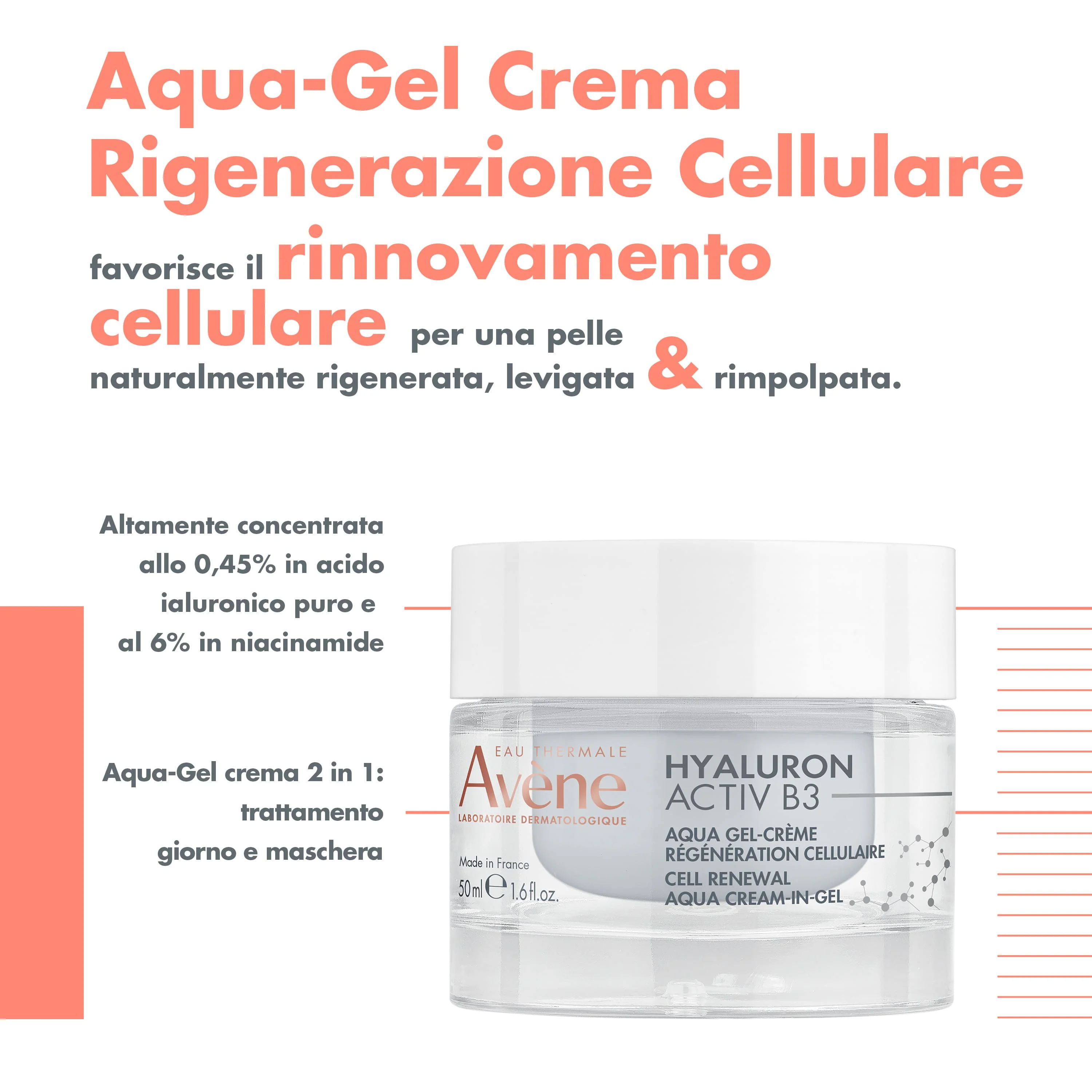 Eau Thermale Avène Hyaluron Activ B3 Aqua Gel-Crema rigenerazione cellulare anti-età 50 ml Rigenerazione Cellulare