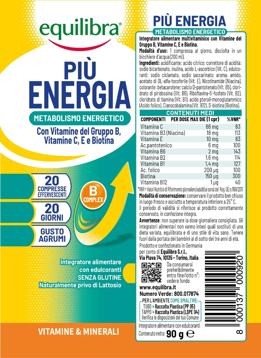 Equilibra più energia 20 Compresse Effervescenti Multivitaminico effervescente gusto agrumi