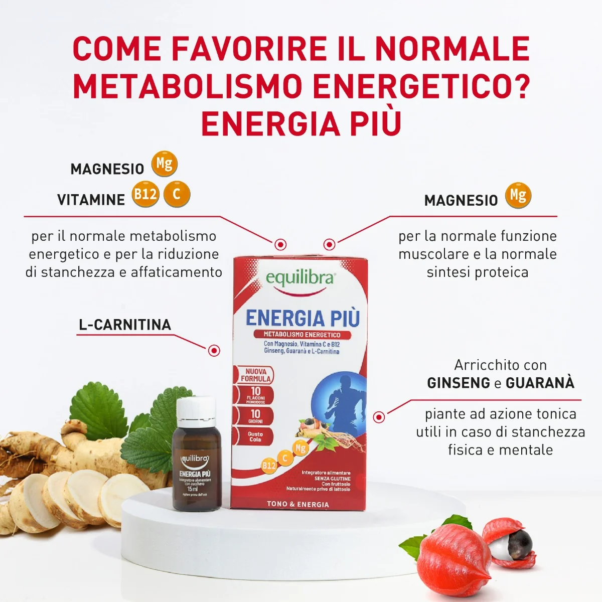 Equilibra Energia Più 10 Flaconcini Integratore di Vitamine e Minerali