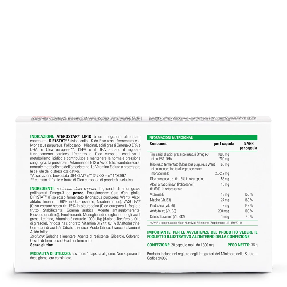 Aterostar Lipid 20 Capsule Molli Per il Controllo del Colesterolo