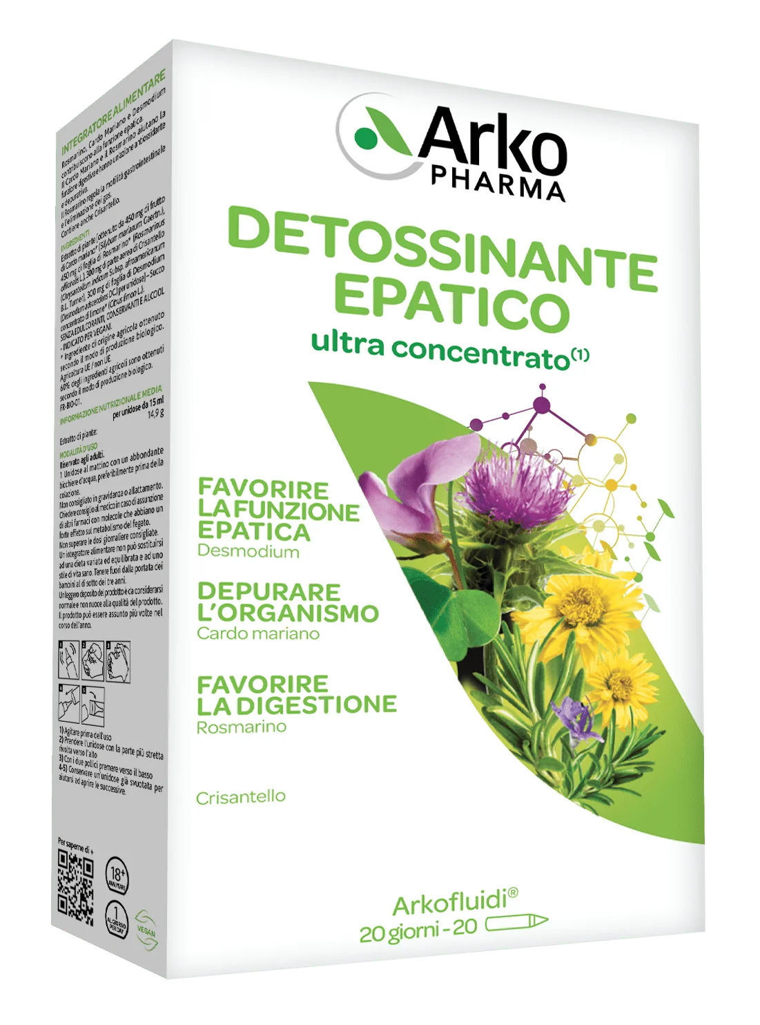 Arkopharma Arkofluidi Detossinante Epatico 20 Flaconcini Integratore Fegato