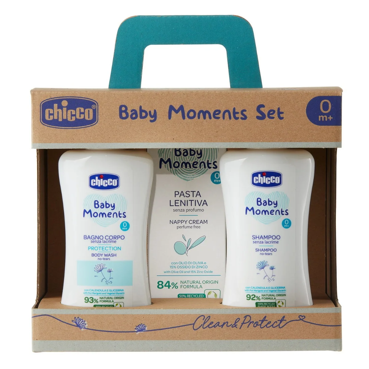 Chicco Baby Moments Set Bagnoschiuma 200 ml + Shampoo 200 ml + Pasta Cambio 100 ml