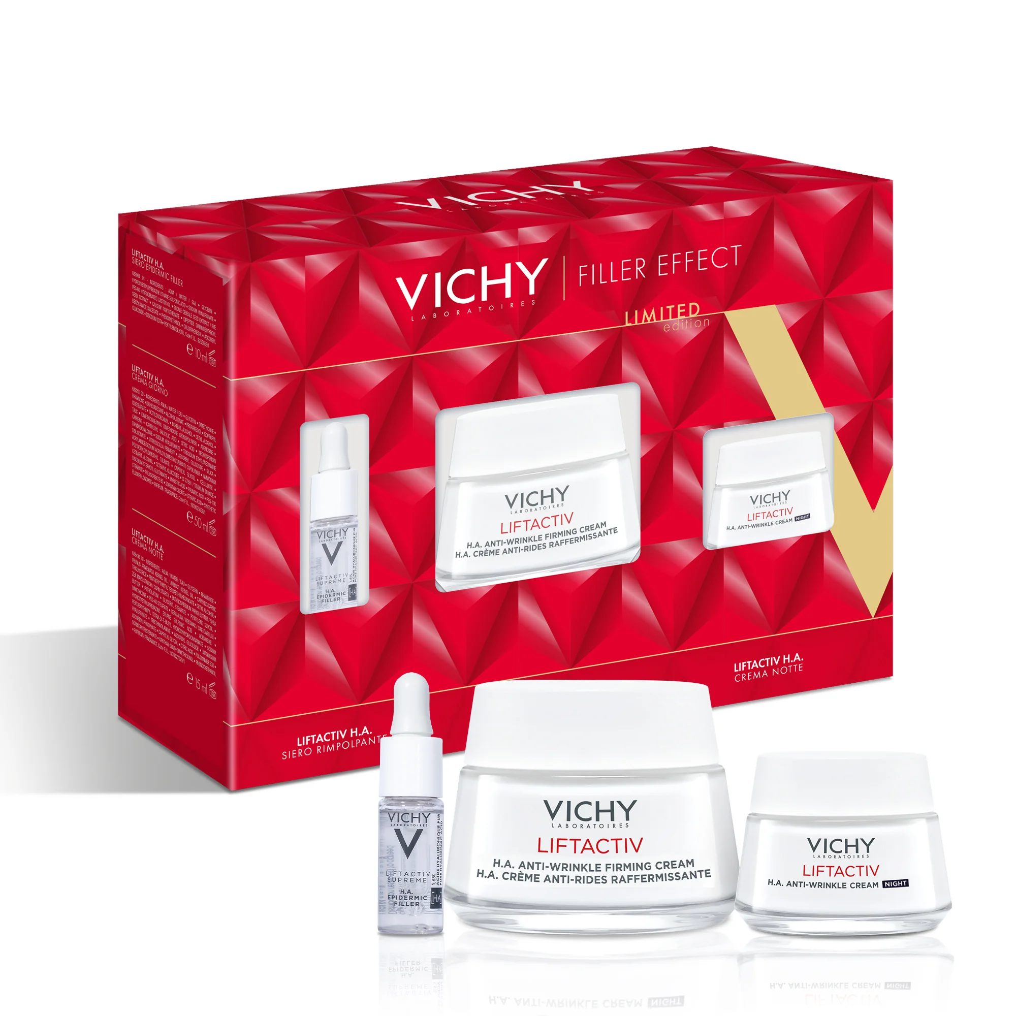 Cofanetto Liftactiv H.A. Crema Giorno 50 ml + Siero H.A. Epidermic Filler 10 ml + Liftactive Supreme Notte 15 ml Effetto filler