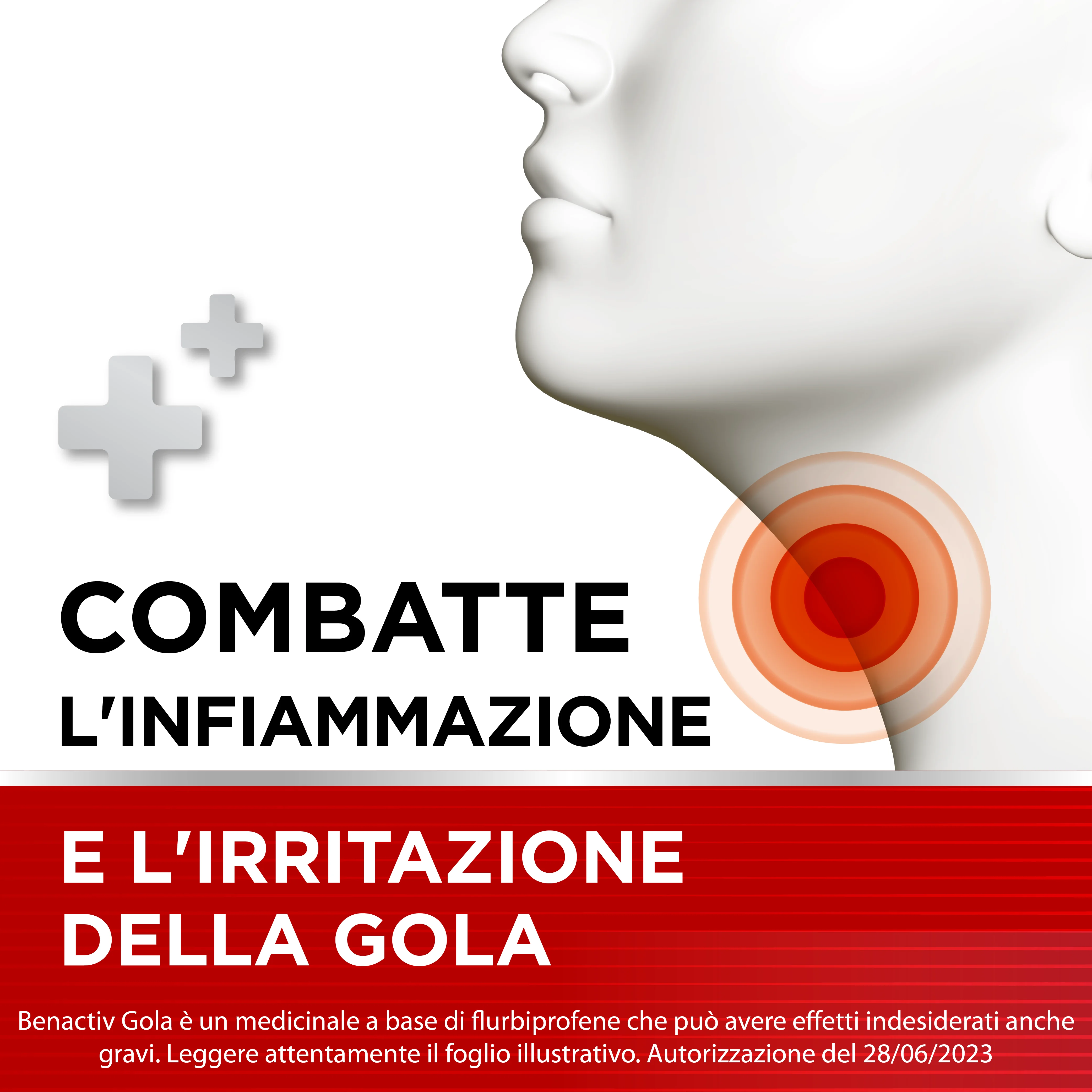 Benactiv Gola Pastiglie Limone e Miele Flurbiprofene 16 Pastiglie Flurbiprofene per Mal di gola